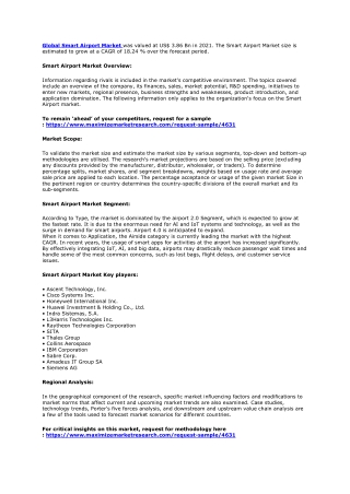 Smart Airport Market: Global Industry Analysis and Forecast (2022-2029)