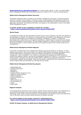 Mobile Device Management Market: Global (2021 to 2029) – Growth, Trends, and For