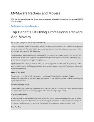 MyMovers Packers and Movers