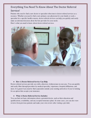 Everything You Need To Know About The Doctor Referral Service!