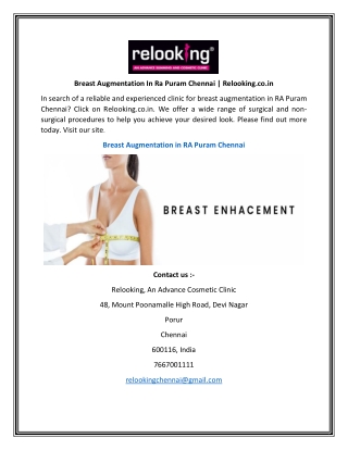 Breast Augmentation In Ra Puram Chennai Relooking.co.in