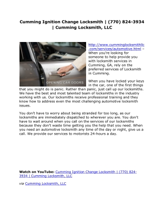 Cumming Ignition Change Locksmith