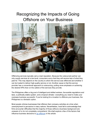 Recognizing the Impacts of Going Offshore on Your Business