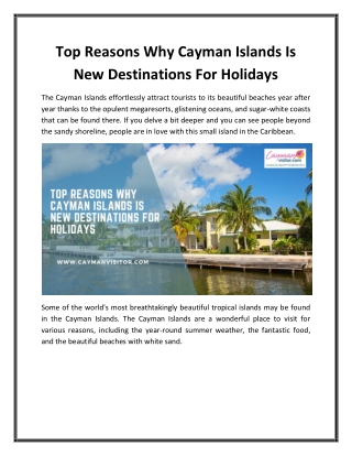 Top Reasons Why Cayman Islands Is New Destinations For Holidays
