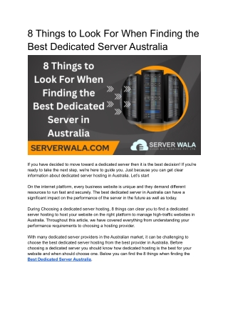 8 Things to Look For When Finding the Best Dedicated Server Australia