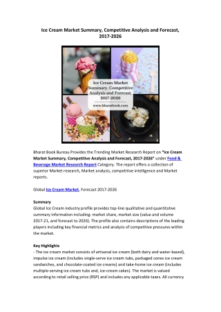 Ice Cream Market Summary, Competitive Analysis and Forecast, 2017-2026