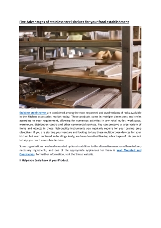 Five Advantages of stainless steel shelves for your food establishment
