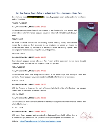 Buy Best Cushion Covers Online In India At Best Prices - Homeyarn – Home Yarn
