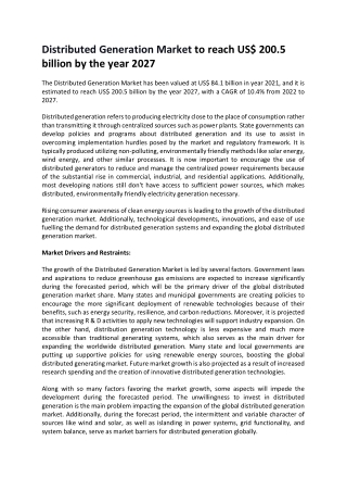 Distributed Generation Market