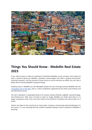 Things You Should Know - Medellin Real Estate 2023