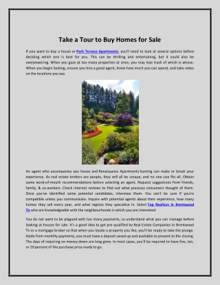 Take a Tour to Buy Homes for Sale