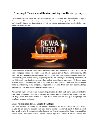 Dewatogel 7 cara memilih situs judi togel online terpercaya
