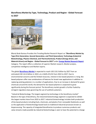 Global Biorefinery Market Research Report 2022-2027