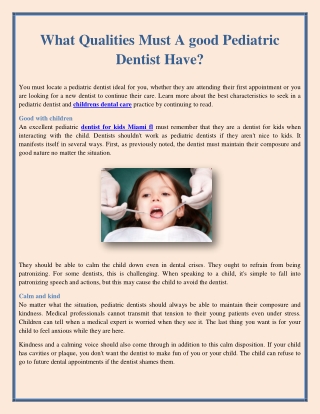 What Qualities Must A good Pediatric Dentist Have?