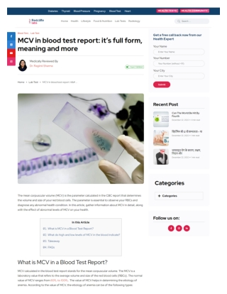 What is MCV and why it is necessary in blood test