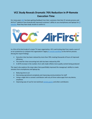 VCC Study Reveals Dramatic 76% Reduction in IP-Remote Execution Time