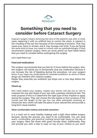 Something that you need to consider before Cataract Surgery