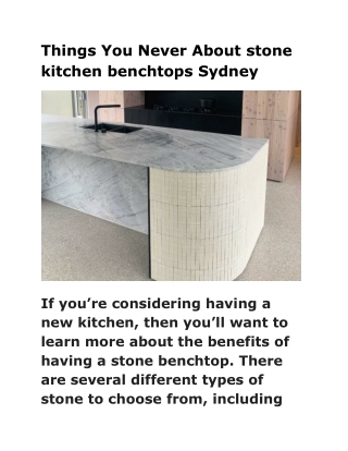 Things You Never About stone kitchen benchtops Sydney