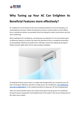 Why Tuning up Your AC Can Enlighten Its Beneficial Features more effectively