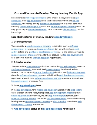 Cost and Features To Develop Money Lending Mobile App
