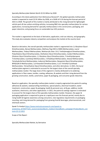 Specialty Methacrylate Market Worth