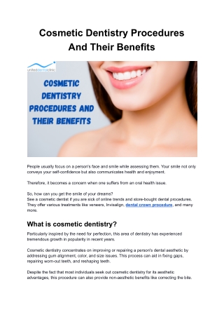 Cosmetic Dentistry Procedures And Their Benefits