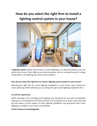 How do you select the right firm to install a lighting control system in your house