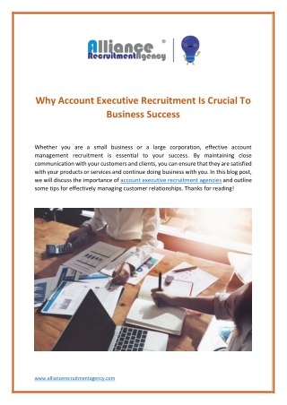 Account Executive Recruitment Agencies - Alliance Recruitment Agency