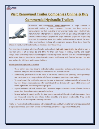 Visit Renowned Trailer Companies Online & Buy Commercial Hydraulic Trailers