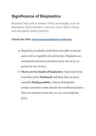 Significance of Bioplastics