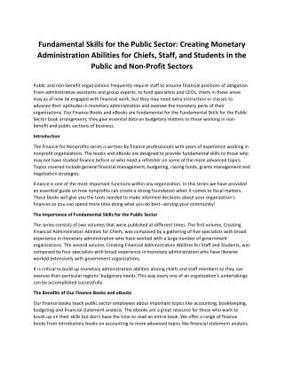 Fundamental Skills for the Public Sector Creating Monetary Administration Abilities for Chiefs, Staff, and Students in t