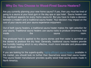 Why Do You Choose to Wood-Fired Sauna Heaters