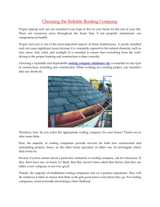 Choosing the Reliable Roofing Company