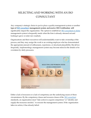 SELECTING AND WORKING WITH AN ISO CONSULTANT