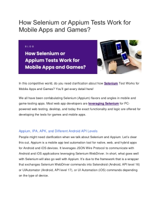How Selenium or Appium Tests Work for Mobile Apps and Games