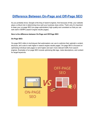 Difference Between On-Page and Off-Page SEO