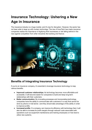 Insurance Technology: Ushering a New Age in Insurance