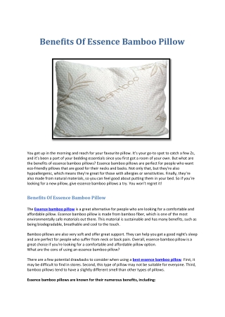 Benefits Of Essence Bamboo Pillow