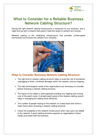 What to consider for a reliable business network cabling structure