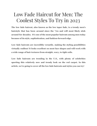 Low Fade Haircut for Men The Coolest Styles To Try in 2023