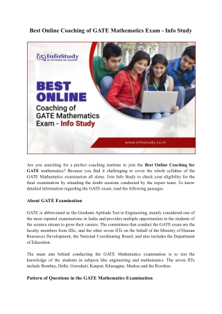 Best Online Coaching of GATE Mathematics Exam - Info Study.