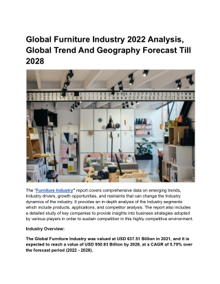 Global Furniture Industry 2022 Analysis, Global Trend And Geography Forecast .