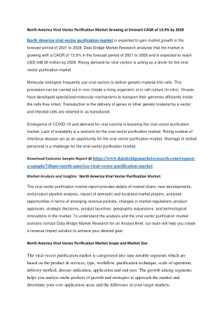 North America Viral Vector Purification Market Growing at Eminent CAGR of 13.9 by 2028