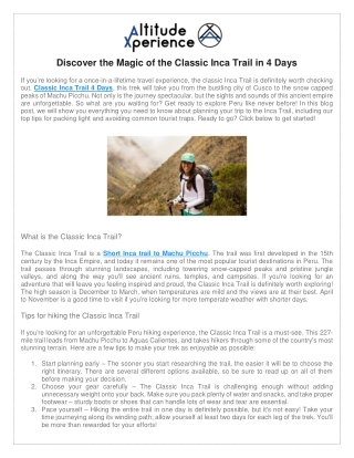 Sacred Valley Machu Picchu Tour