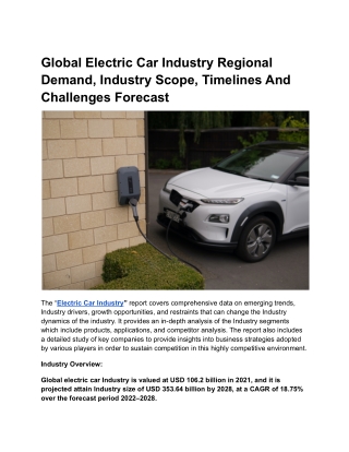 Global Electric Car Industry Regional Demand, Industry Scope And Timelines .
