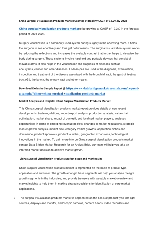 China Surgical Visualization Products Market Growing at Healthy CAGR of 12.2 by 2028