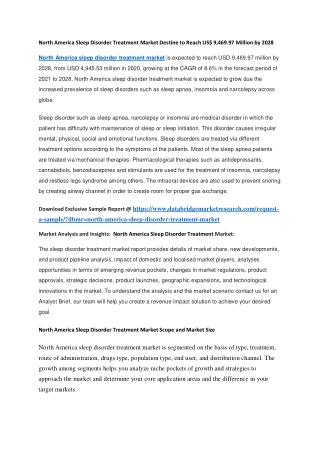 North America Sleep Disorder Treatment Market Destine to Reach US 9,469.97 Million by 2028