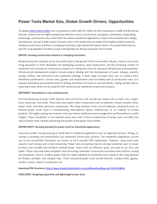 Power Tools Market Size, Global Growth Drivers, Opportunities