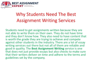Why Students Need The Best Assignment Writing Services