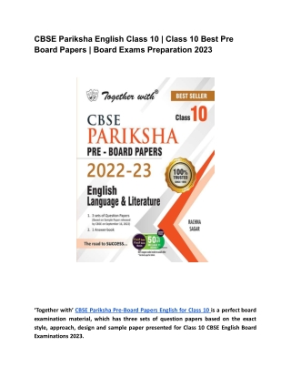 CBSE Pariksha English Class 10 | Class 10 Best Pre Board Papers | Board Exams P